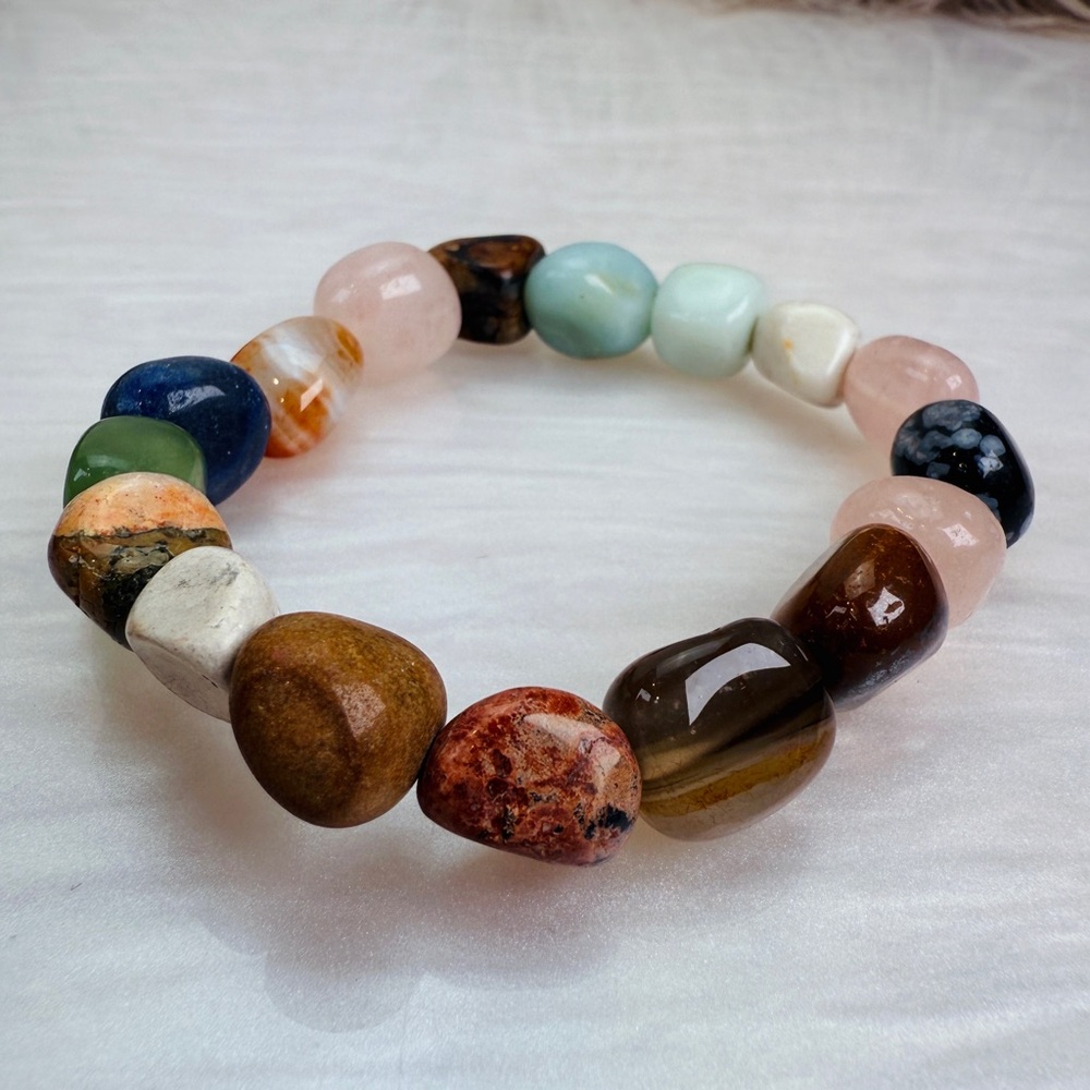 Boho Chic Multicolor Gemstone Stretch Bracelet - image 2